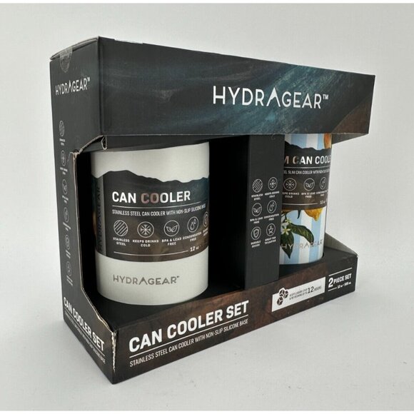 HydraGear Can Cooler Set 12 oz Stainless Steel Non-Slip Silicone Base SLIM & Reg - Picture 3 of 7